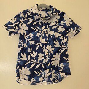 Gap Kids Boys Linen Blend Hawaiian Shirt Blue White Floral Short Sleeve Size S